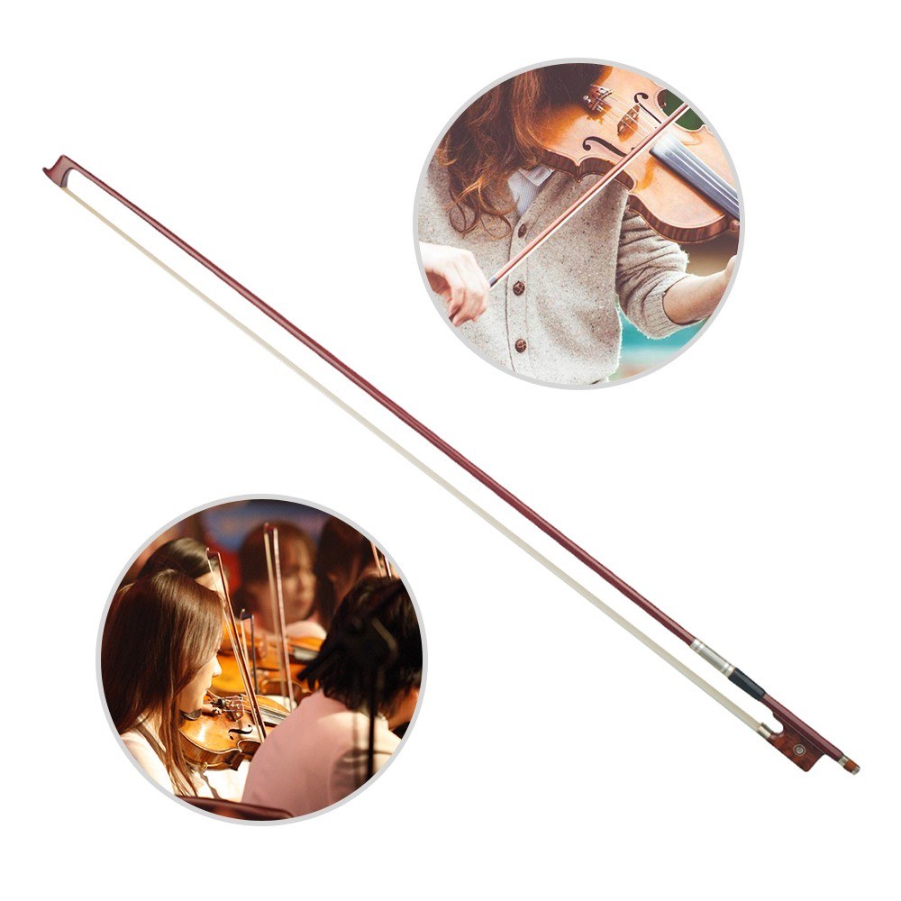 4/4 Violin Fiddle Bow Brazilwood Round Stick Snakewood Frog Horsetail Hair Well Balanced