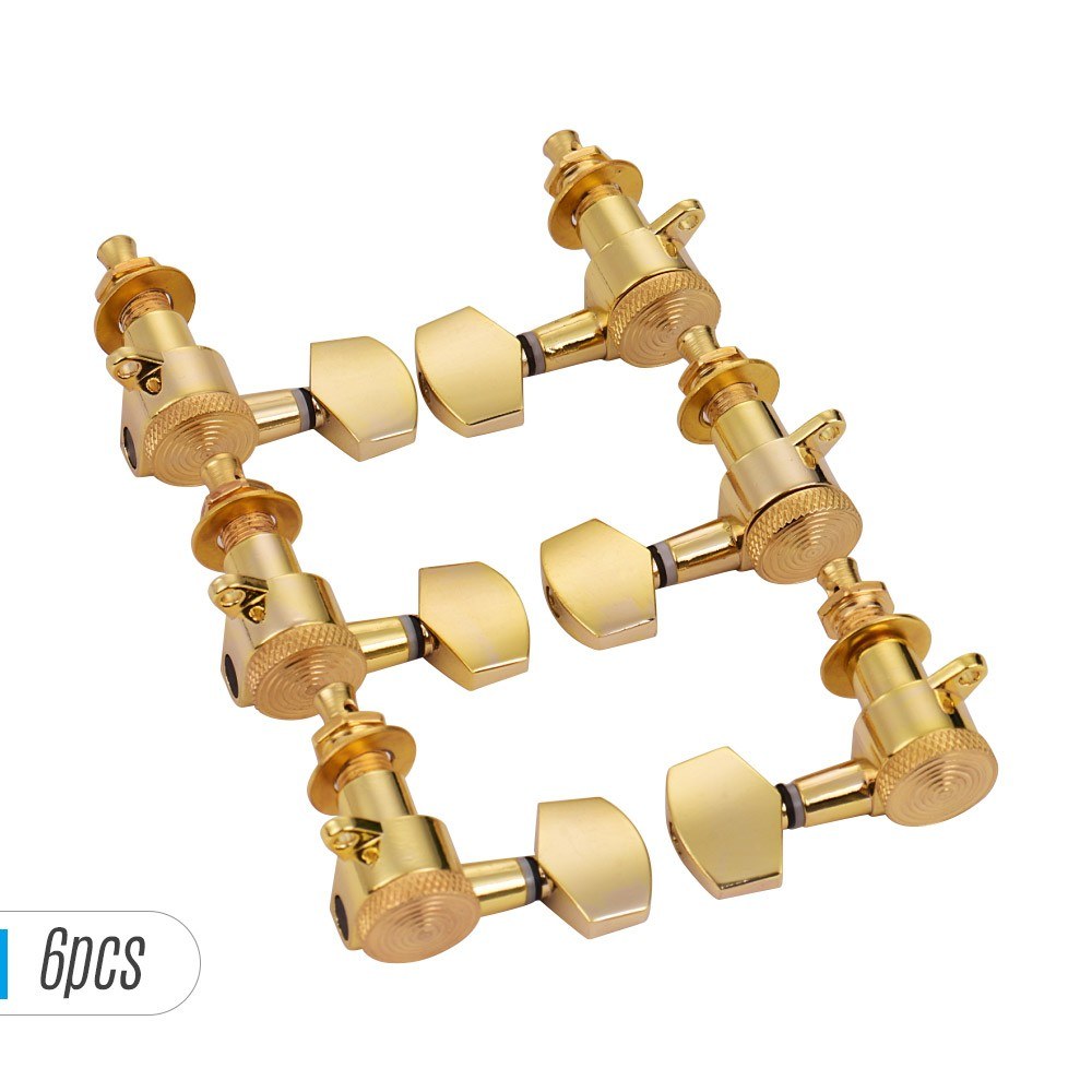 Pack of 6 Guitar String Tuning Pegs Locking Tuners Machine Heads Knobs 3L3R for Acoustic Electric Guitars Replacement Accessories with Mounting Screws and Ferrules Gold