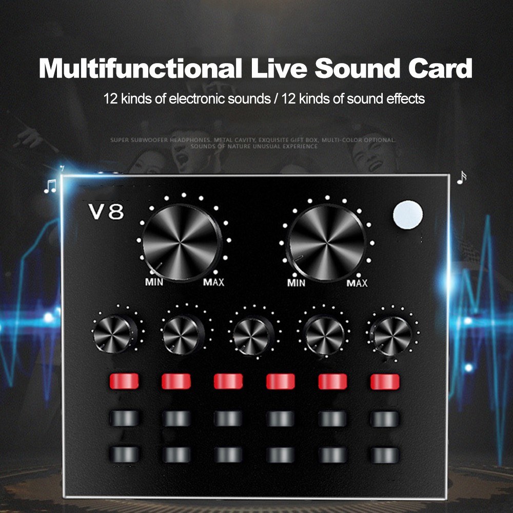 Multifunctional Live Sound Card and BM800 Suspension Microphone Kit Broadcasting Recording Condenser Microphone Set Intelligent Volume Adjustable Audio Mixer Sound Card