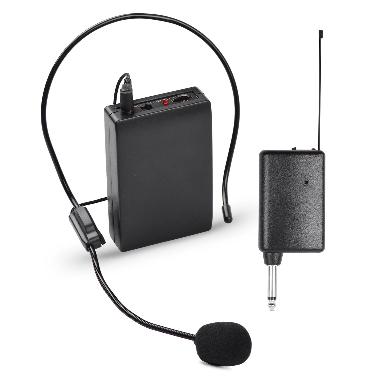 Portable VHF Wireless Microphone System with Headset Mic + Bodypack Transmitter + Mini Receiver with 6.35mm Plug for Meeting Public Speech Classroom Teaching