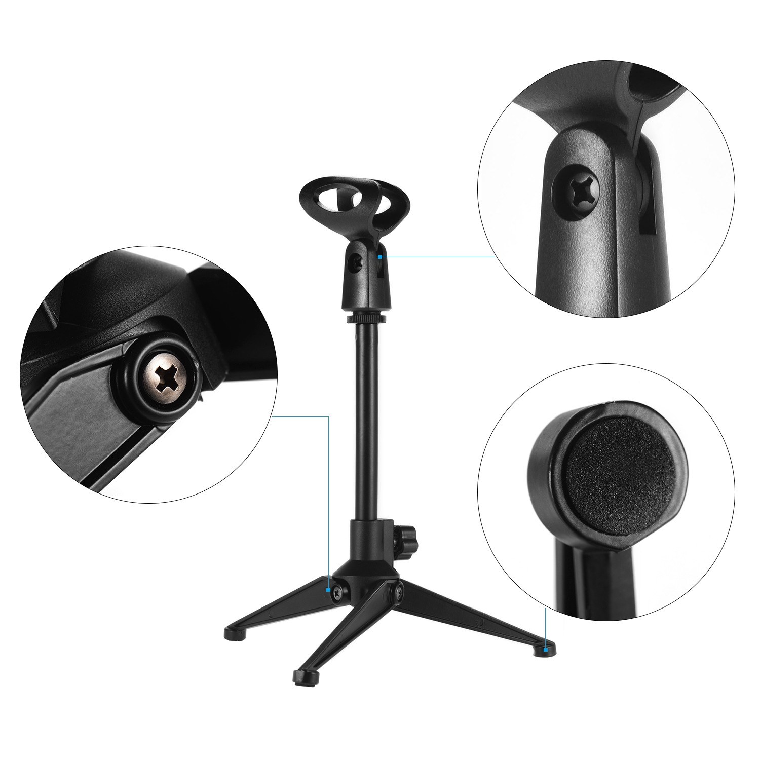 Mini Desktop Microphone Stand Bracket Tripod Portable Foldable with Adjustable Microphone Holder