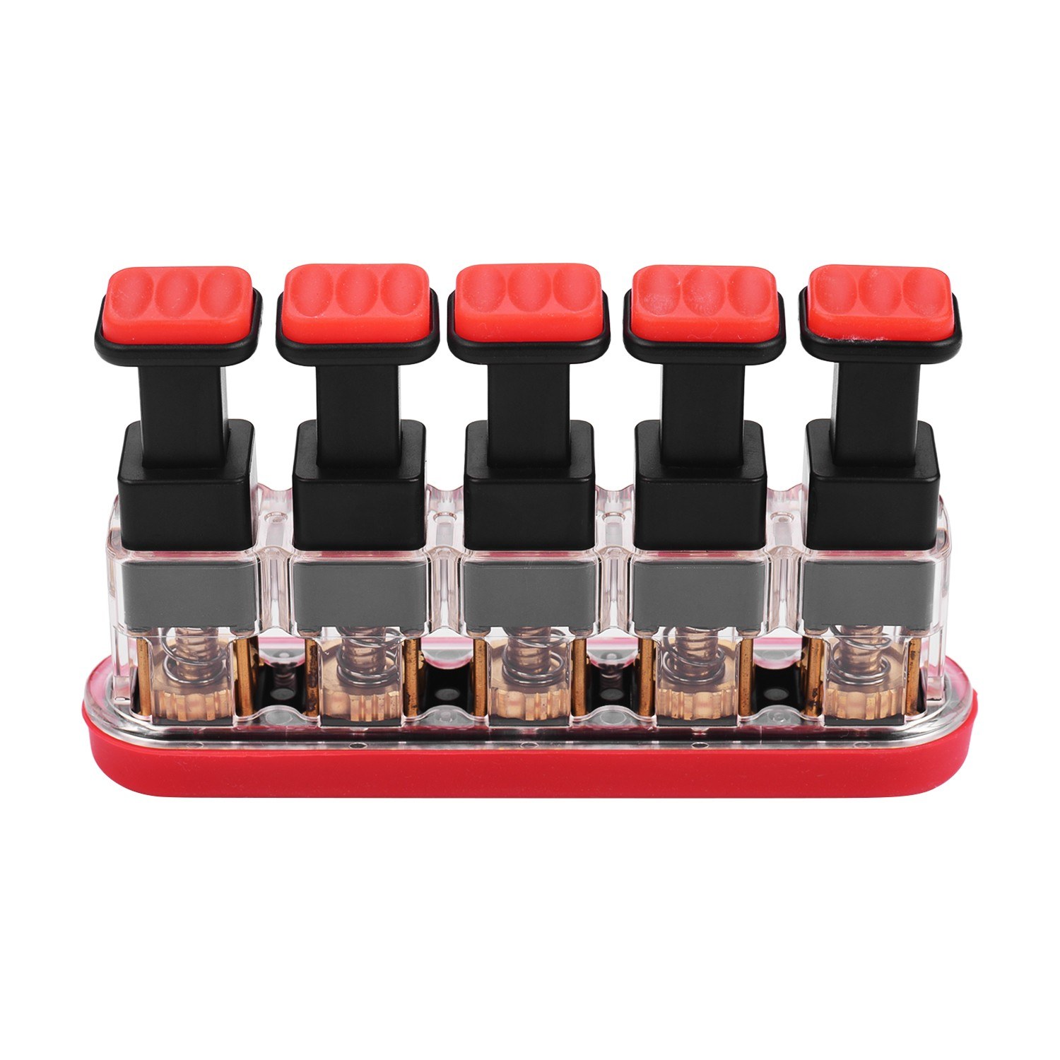 Professional Finger Exerciser with 5 Pressing Piston Keys Hand Strengthener Training Fingers Tension Dexterity for Athletes Musicians PKhysical Therapy Red