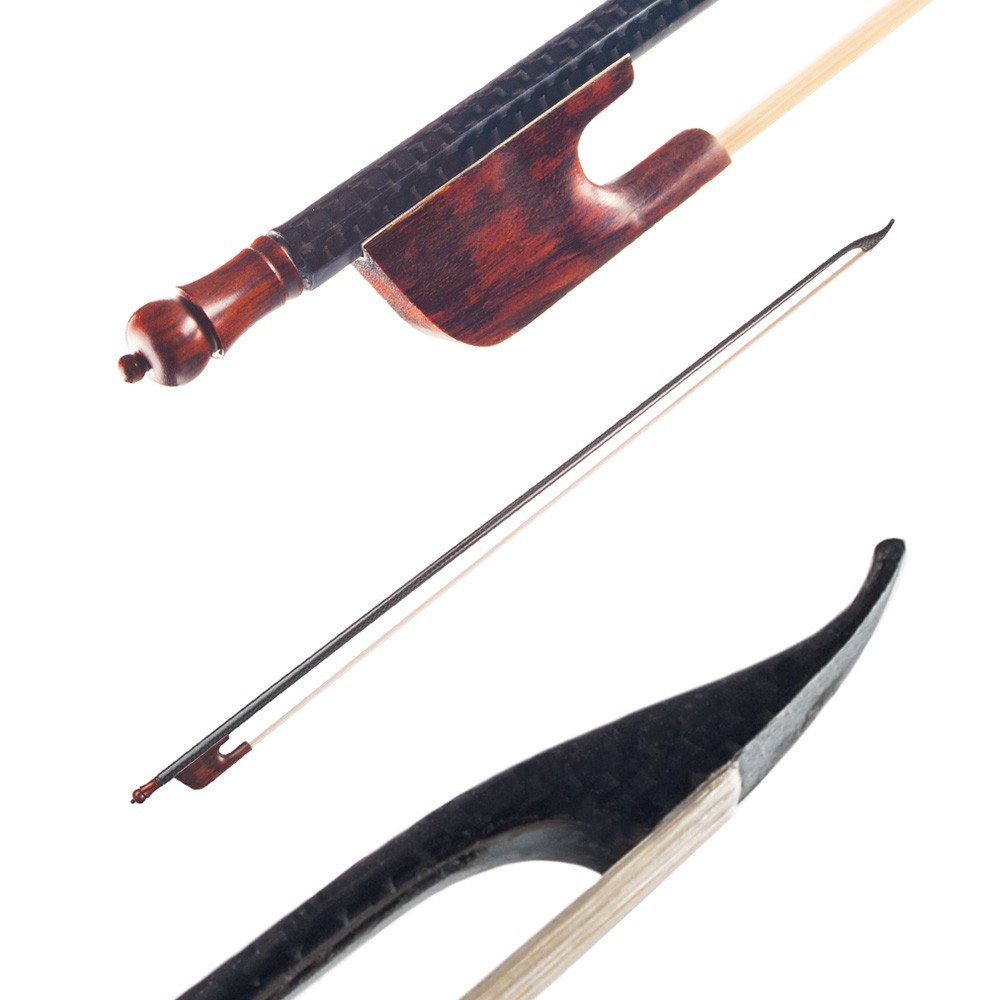 4/4 Violin Fiddle Bow Baroque Style Carbon Fiber Veneer Round Stick Ebony Frog White Horsehair Well Balanced