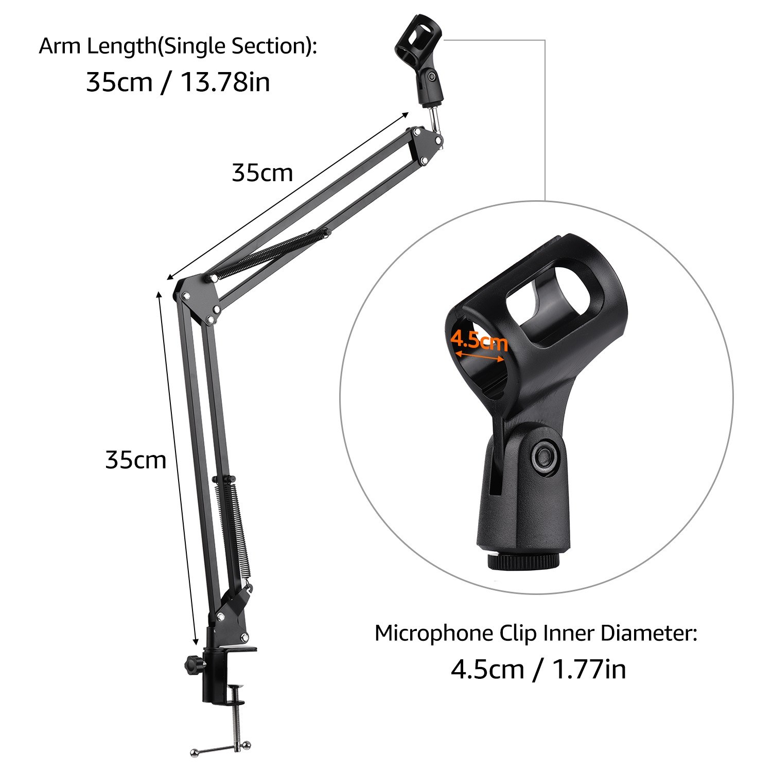 Microphone Stand Holder Table Lazy Bracket with Extendable Arm Microphone Clip