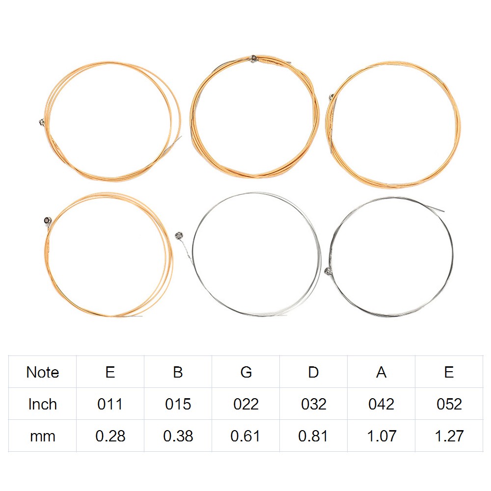 Acoustic Folk Guitar Strings Steel Core Golden-Copper Winding Light-Coated Anti-Rust 6pcs/set