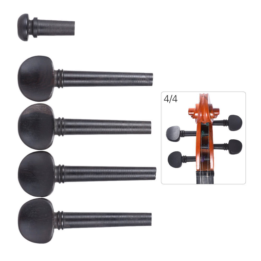 4/4 Size Ebony Wood Violin Fiddle Tuning Pegs Endpin Set Replacement Black