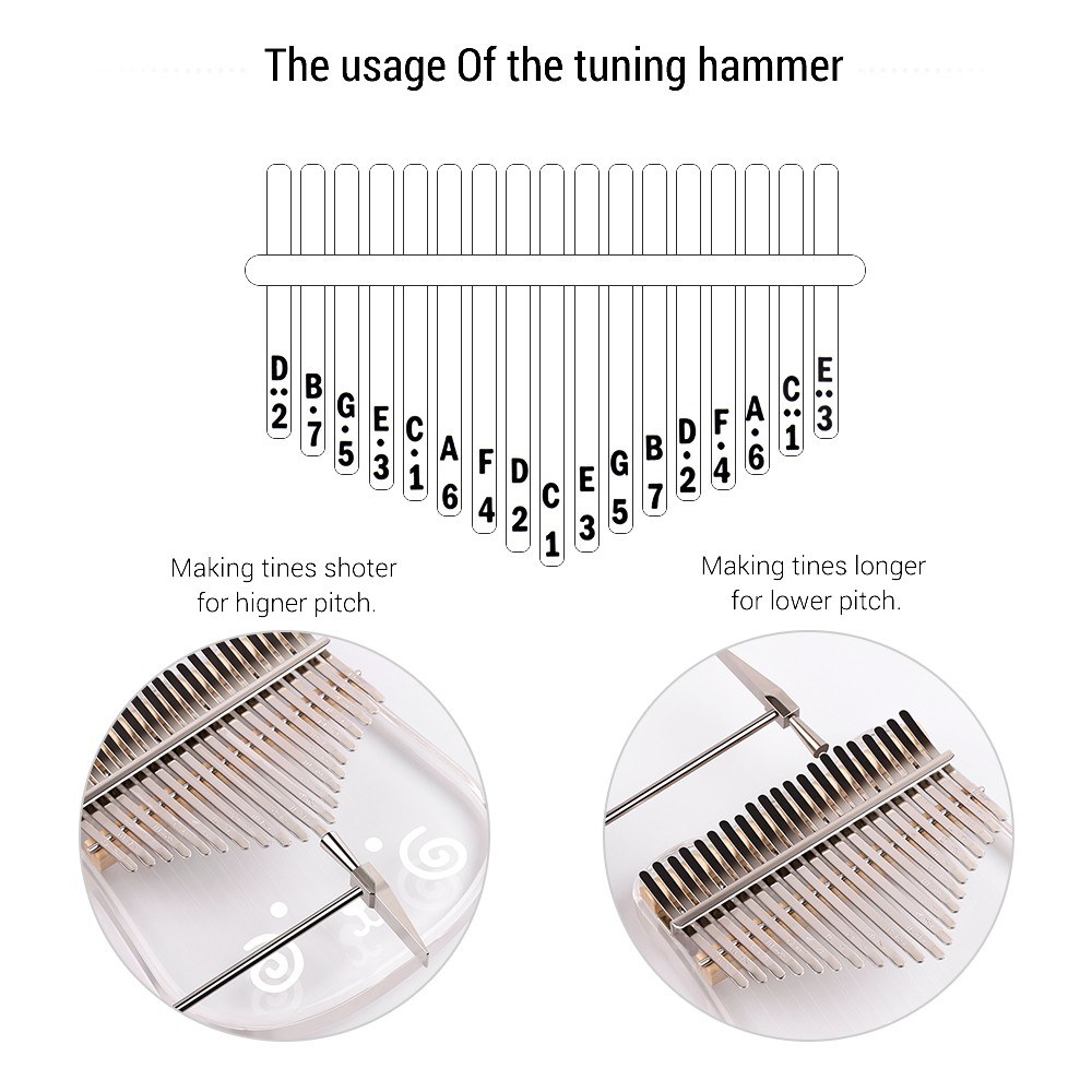 21-Key Cute Transparent Thumb Piano Kalimba Acrylic Material with Carry Case Tuning Hammer Stickers Cleaning Cloth Finger Protectors Musical Gift