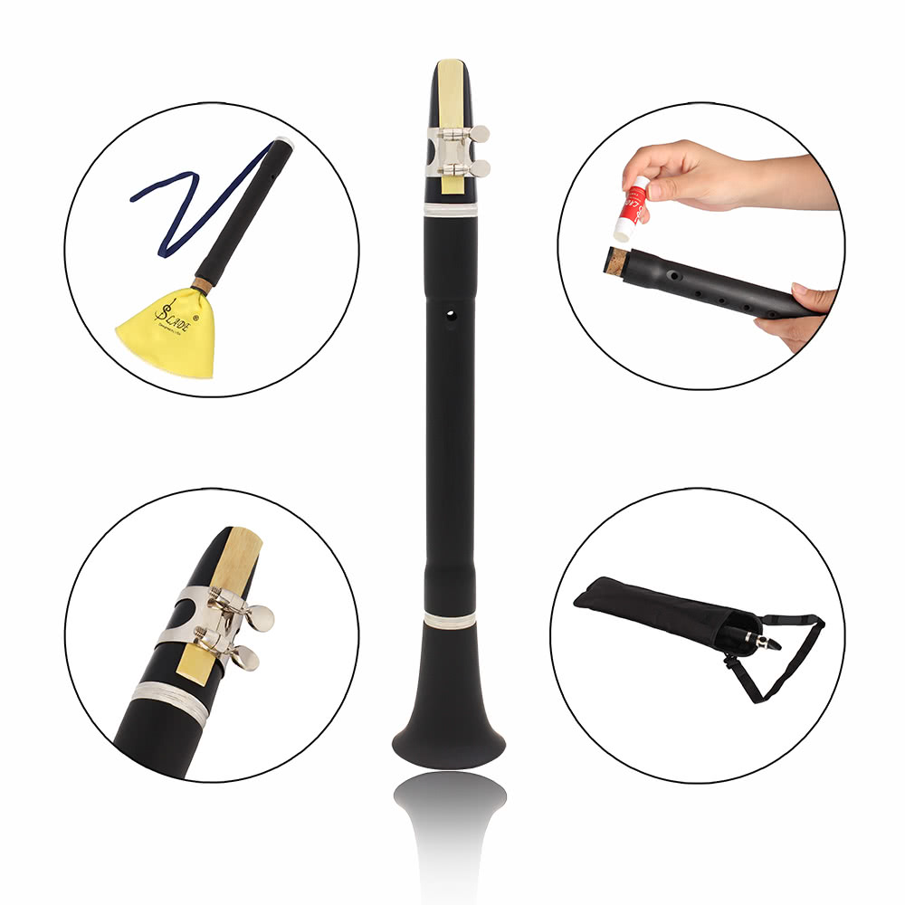 LADE Mini Bb B Flat Clarinet Clarionet with Cleaning Cloth Grease Reeds Carrying Bag Woodwind Instrument for Beginners Practice