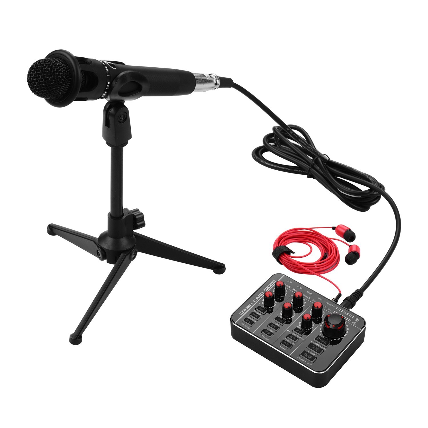 Universal Mobile Phone Computer DSP Sound Card Kit with Rechargeable Sound Card+Handheld Condenser Microphone+Wired Headset+Microphone Stand