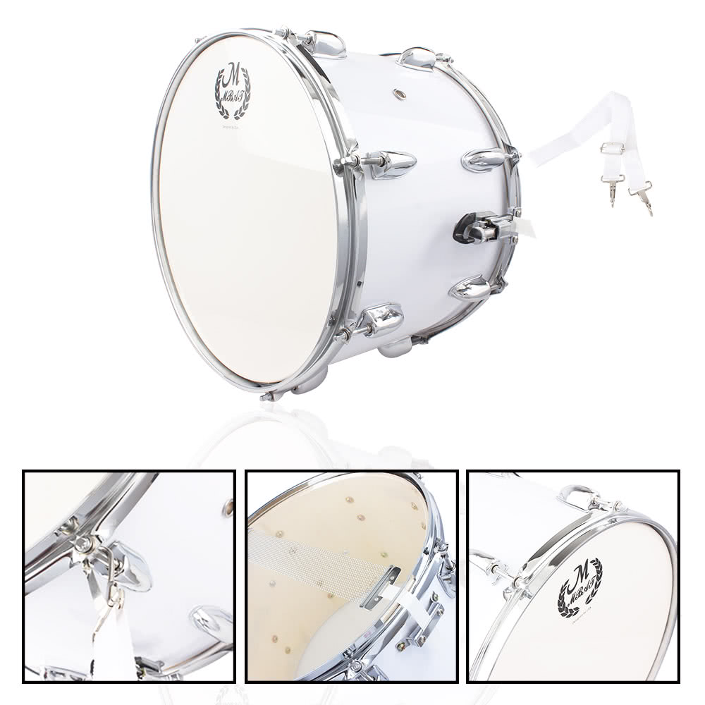 14in Marching Drum Stainless Steel & Maple Wood Body PVC Drumhead with Sticks Shoulder Strap Key for Student Professional Drummer