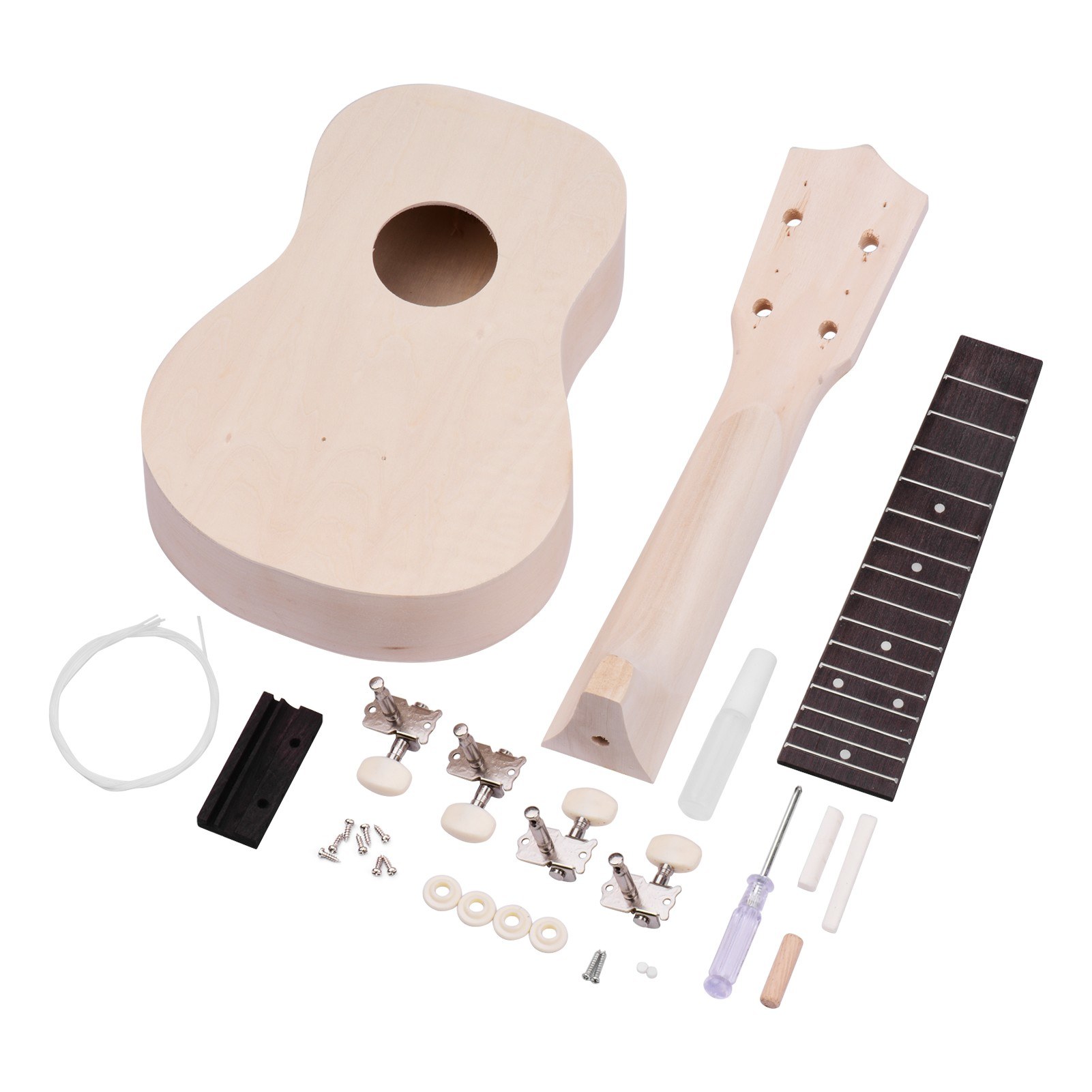 21 Inch Unfinished DIY Soprano Ukulele Ukelele Wooden Handmade Uke Kit for Lovers Beginners