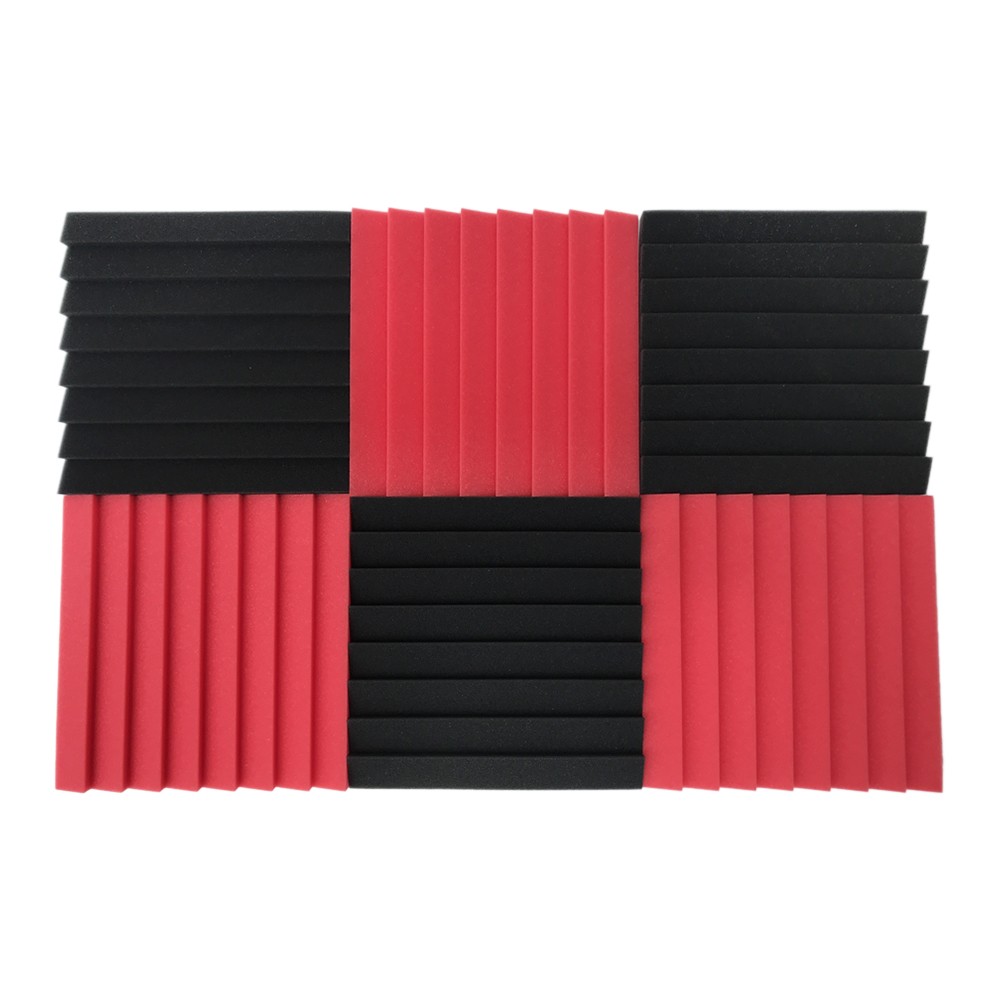 24pcs 12*12*1in Studio Acoustic Foams Panels Sound Insulation Soundproof Sound Absorbing Foam Wall Deadening Flame-retardant for Studio KTV Broadcast Family Theater Red