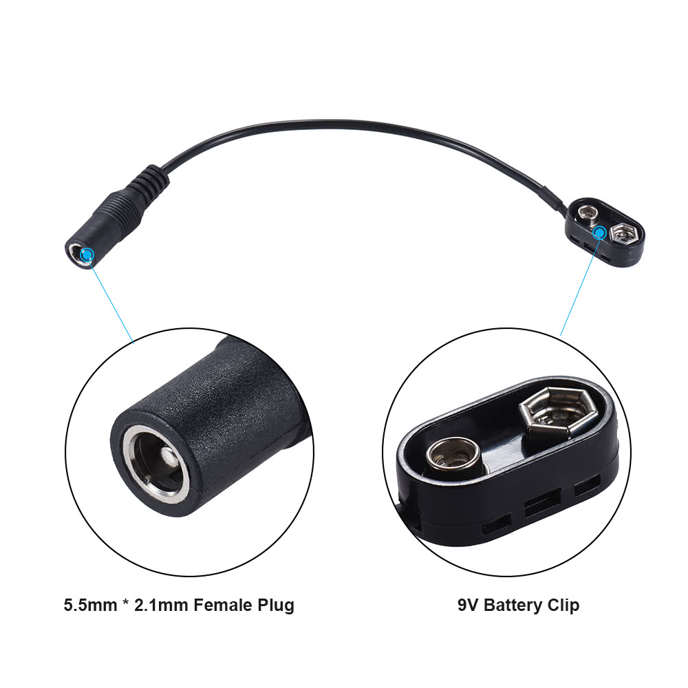 3pcs 9V Battery Clip Converter Snap Connector 2.1mm * 5.5mm Female Plug for Guitar Effect One Spot Power Supply