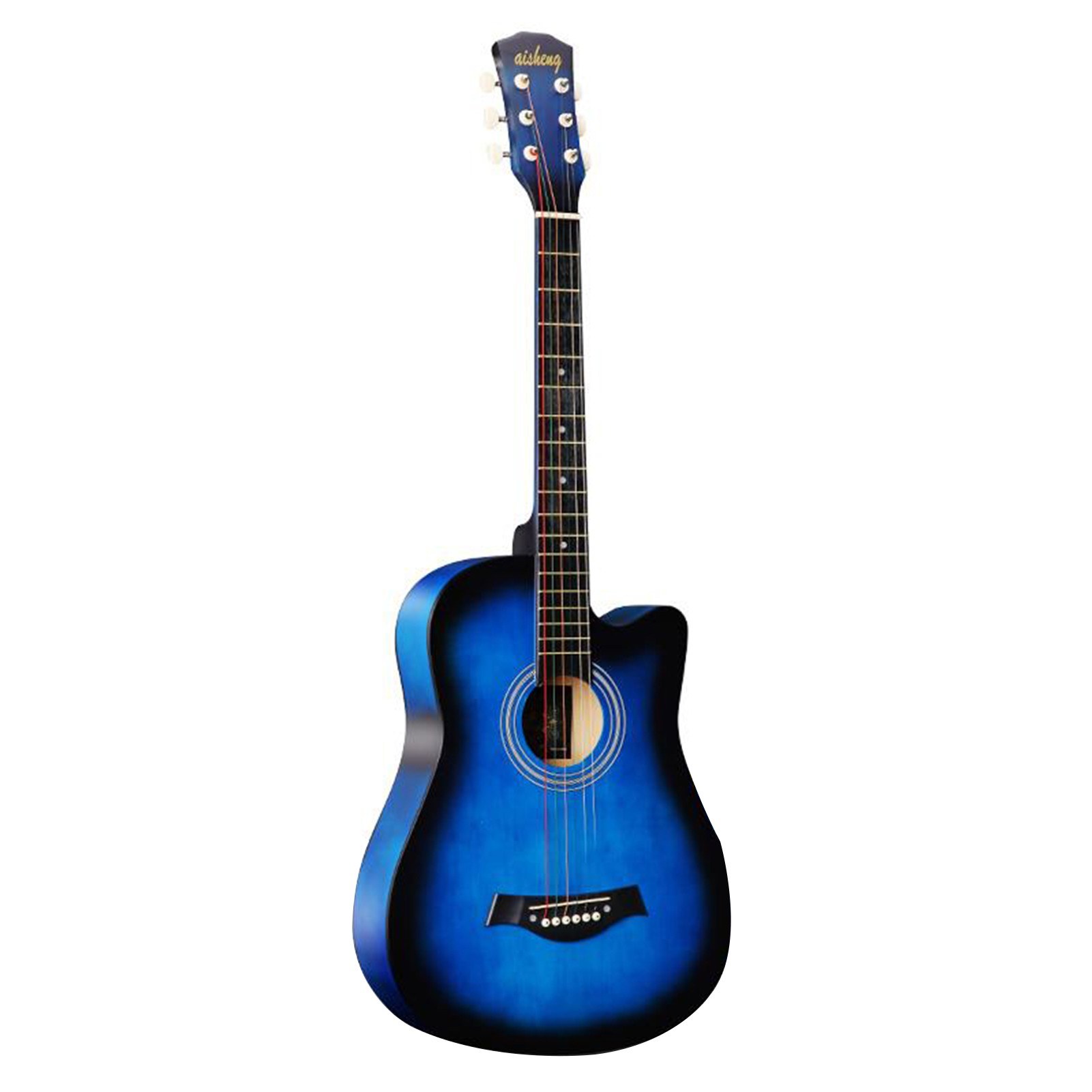 38'' Full Size Adult 6 Strings Cutaway Folk Acoustic Guitar for Students Beginners (Blue)