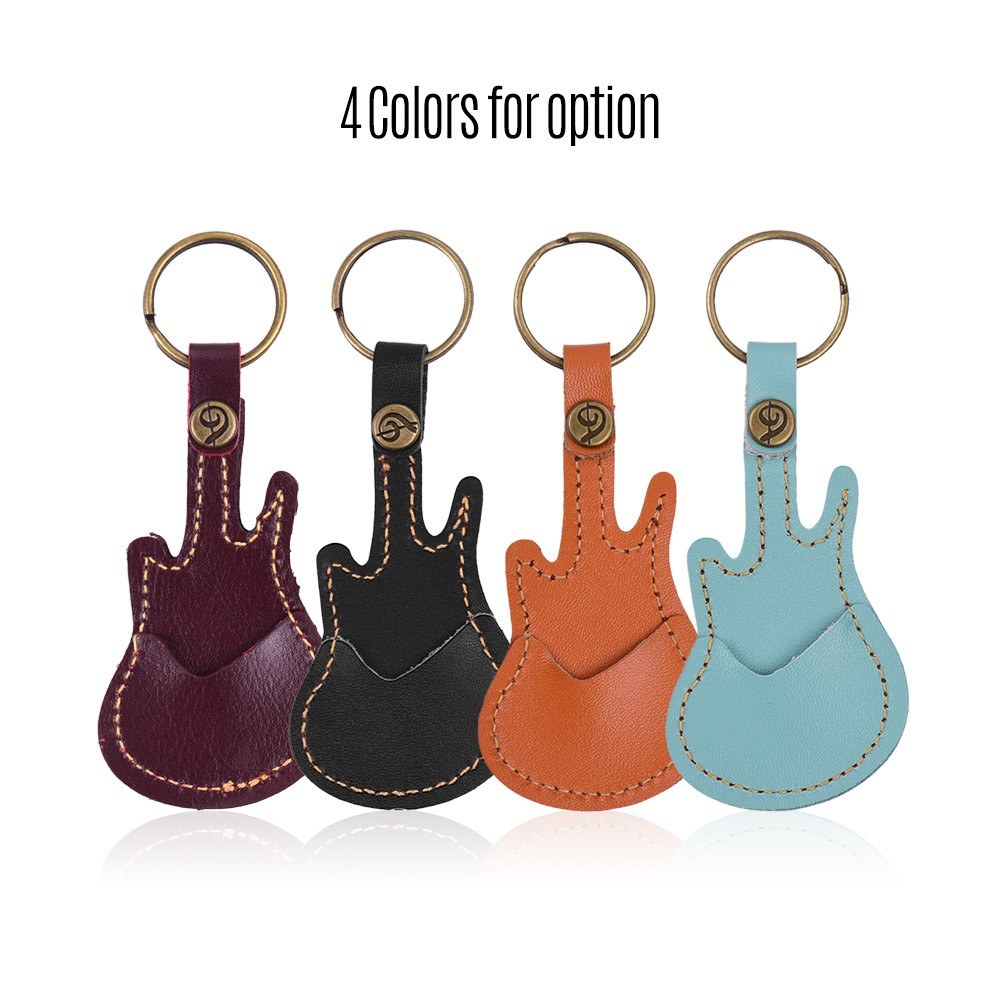 Leather Guitar Picks Holder Case Bag Guitar Shape with Key Ring 5pcs Celluloid Guitar Picks String Instrument Accessories