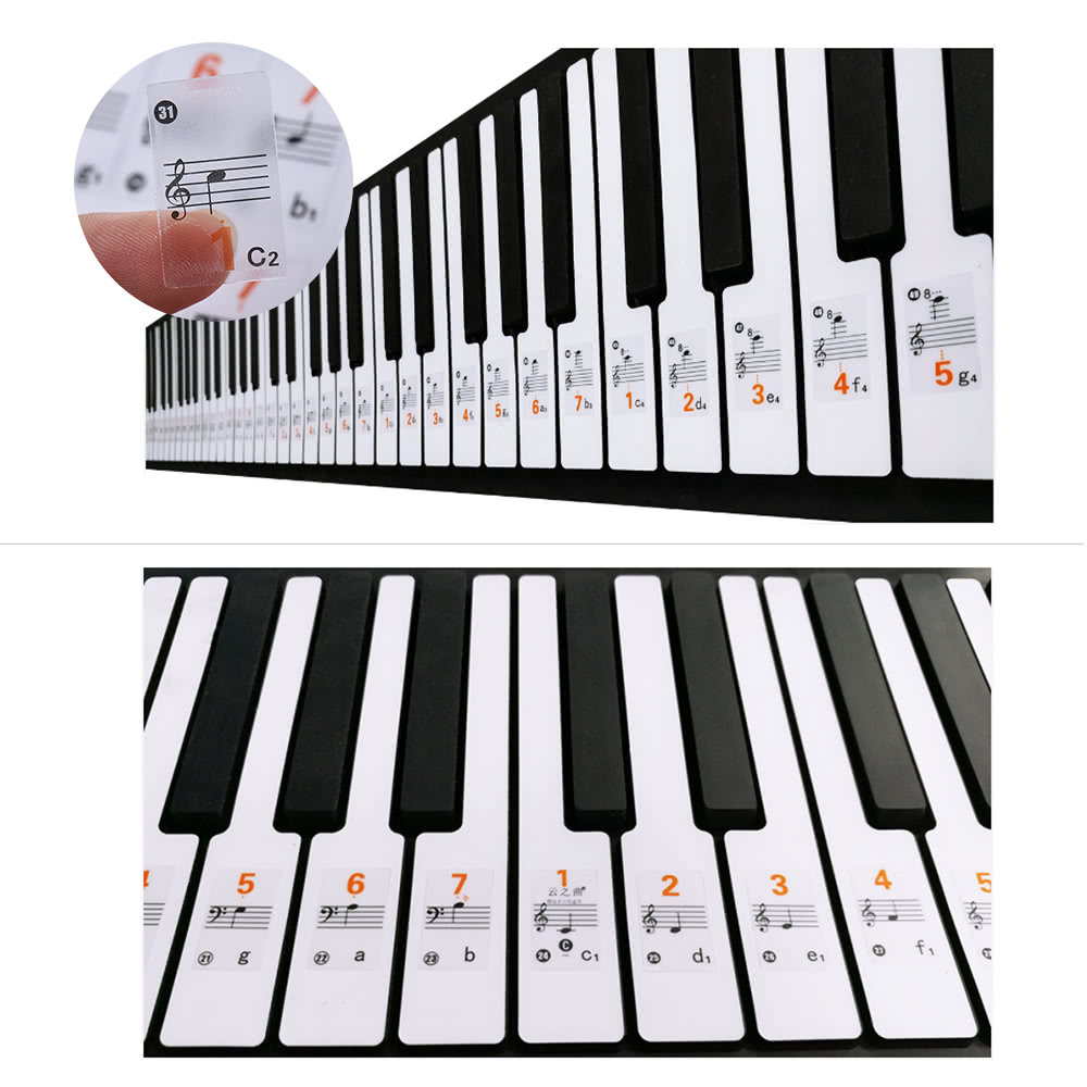 Transparent 37 49 61 Electronic Keyboard 88 Key Piano Stave Note Sticker Notation Version & Sheet Music for White Keys