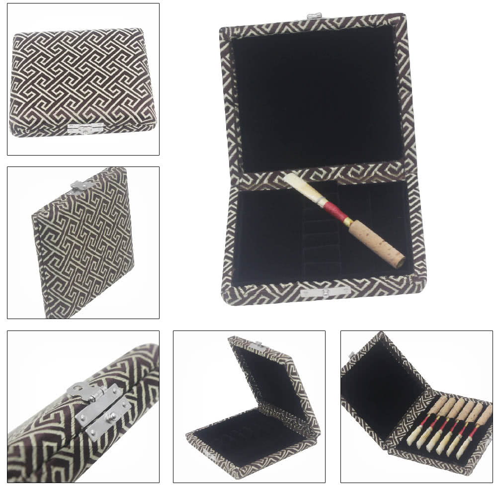 Wooden Oboe Reed Case Holder Box Covered by Beautiful Silk Cloth for 6pcs Oboe Reeds