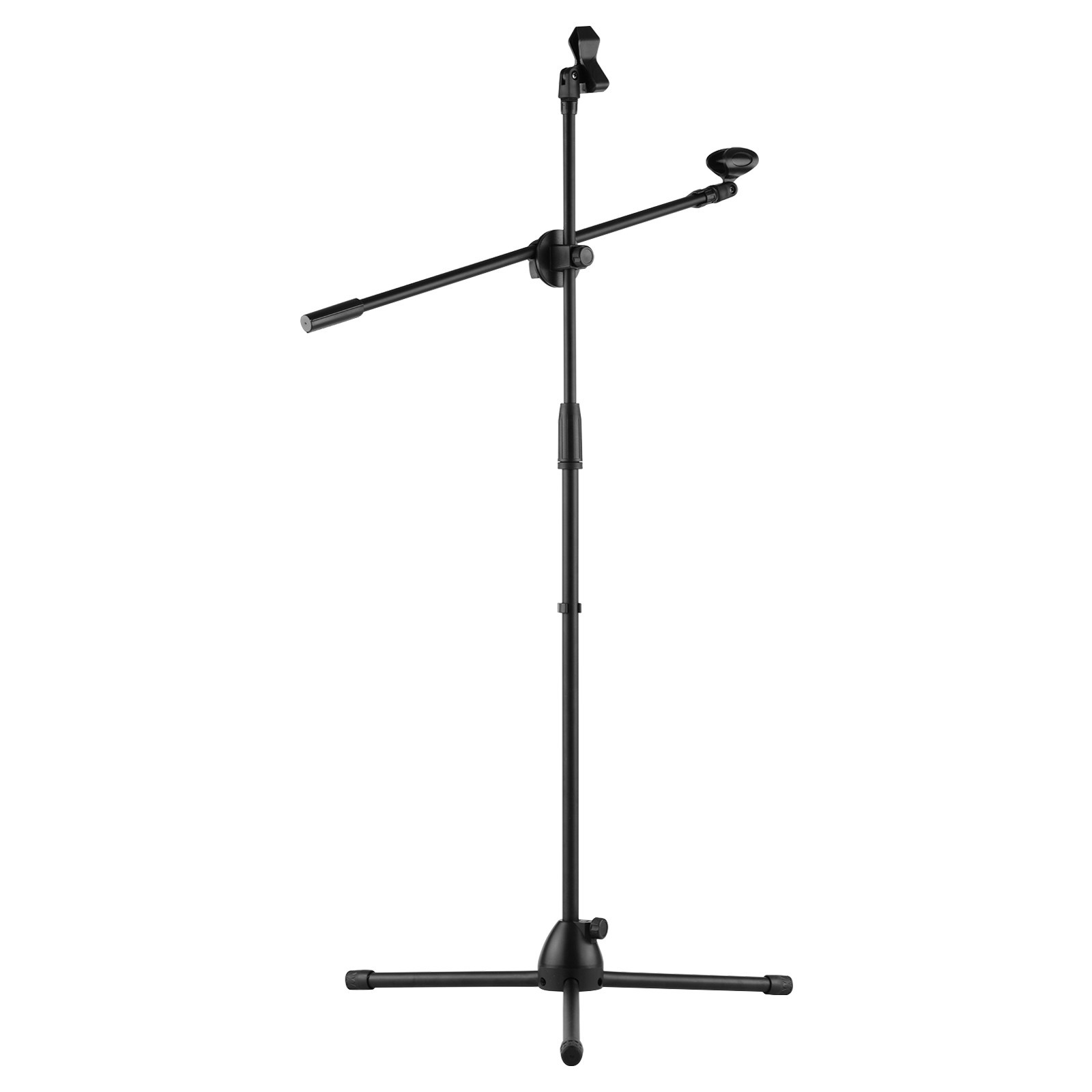 Microphone Tripod Stand Boom Floor Model Adjustable Height Light Weight Heavy Duty Collapsible for Wired Wireless Mic Live Voice Stage Performance with 2 Mic Clip Holders Black