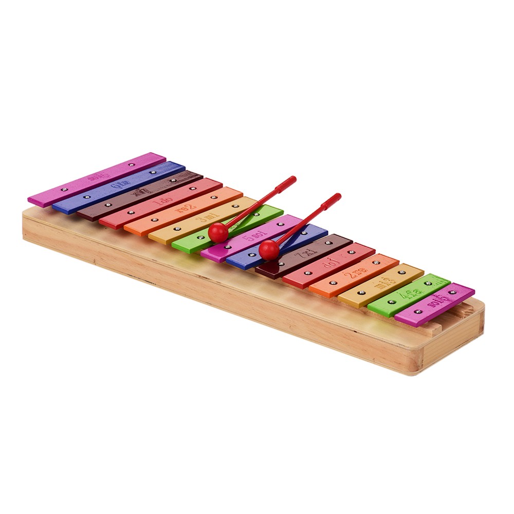 Large 15-Note Xylophone Glockenspiel Wooden Base Colorful Aluminum Bars with Mallets Percussion Musical Instrument Toy Gift for Children Kids