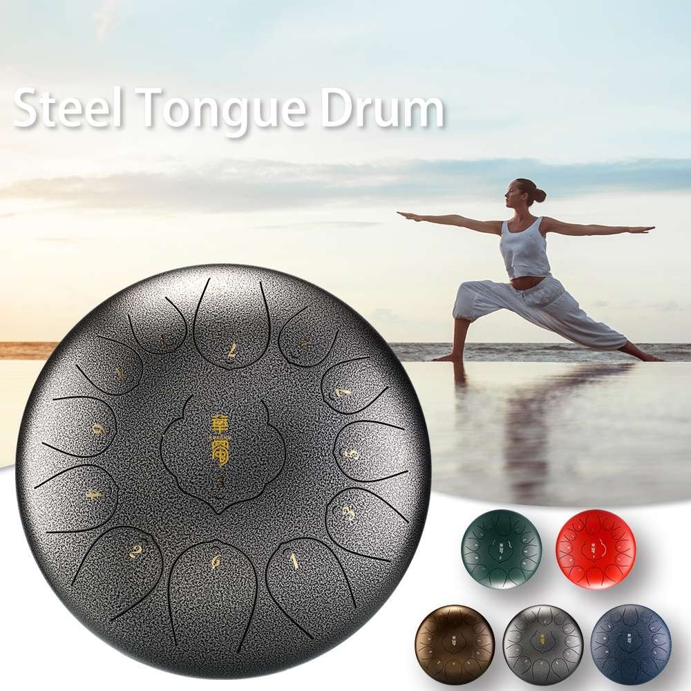 12 inch 13-Tone Steel Tongue Drum Mini Hand Pan Drums with Drumsticks Percussion Musical Instruments