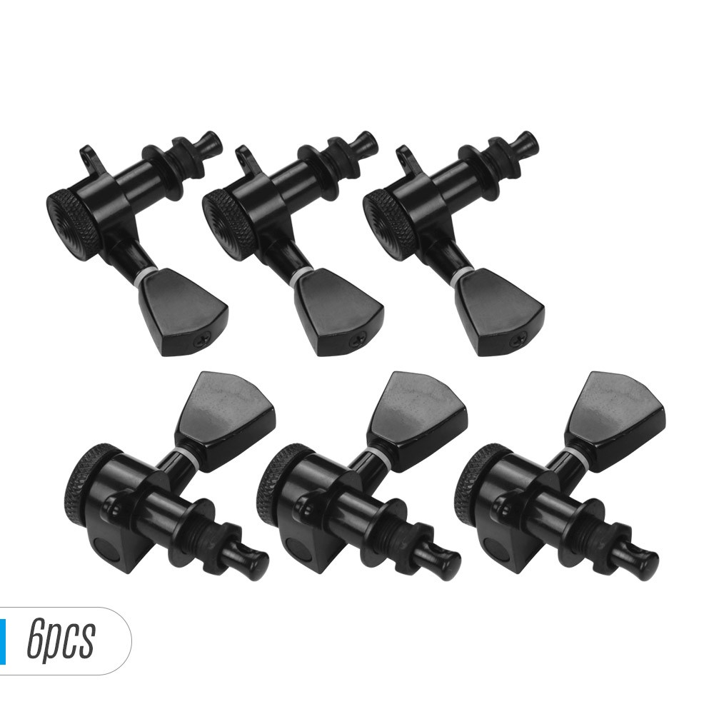 6 Pieces 3L3R Guitar String Tuning Pegs Locking Tuners Machine Heads Knobs for Acoustic Electric Guitars Replacement Accessories with Mounting Screws and Ferrules Black