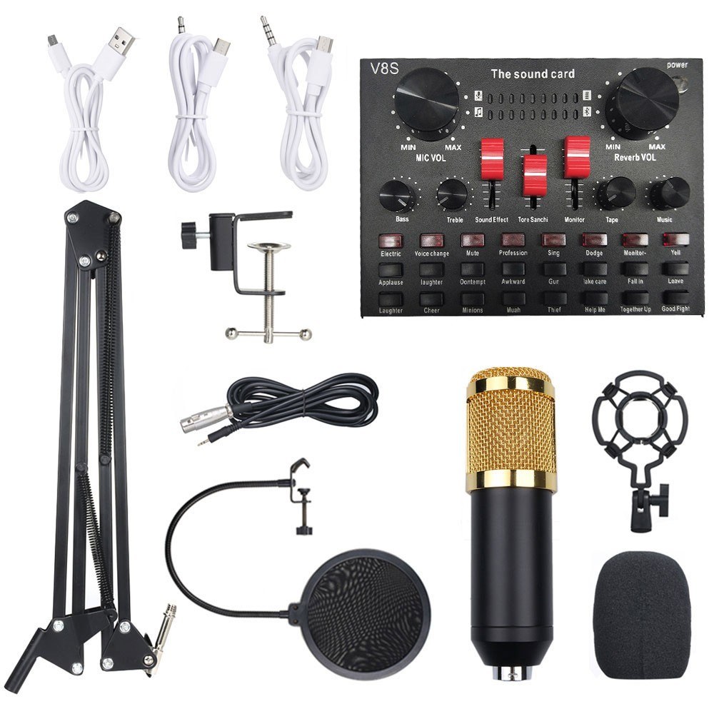 Multi-functional Live Sound Card BM800 Microphone Set Audio Recording Equipments (Black & Gold)