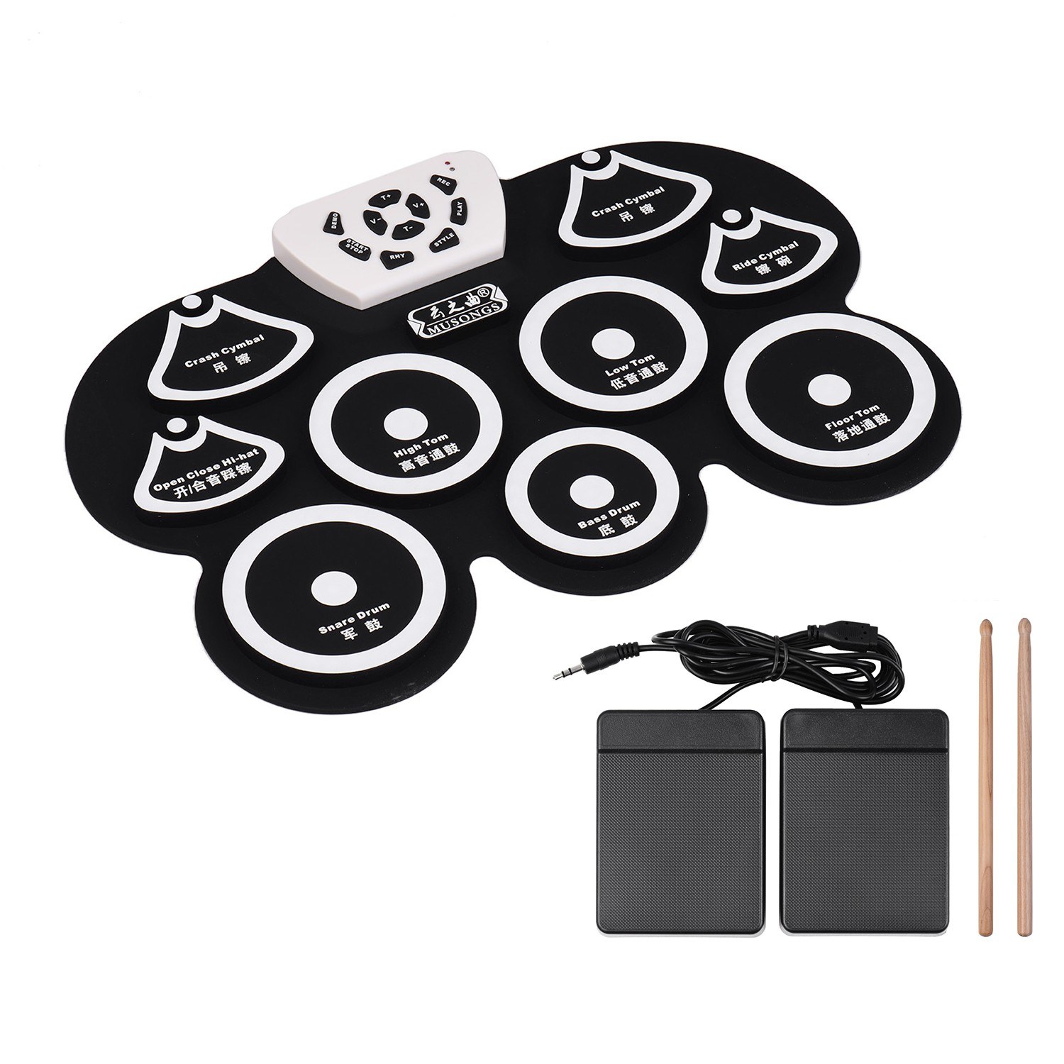 Silicone Portable Foldable Digital USB Midi Roll-up Electronic Drum Pad Kit with Stick and Foot Pedal