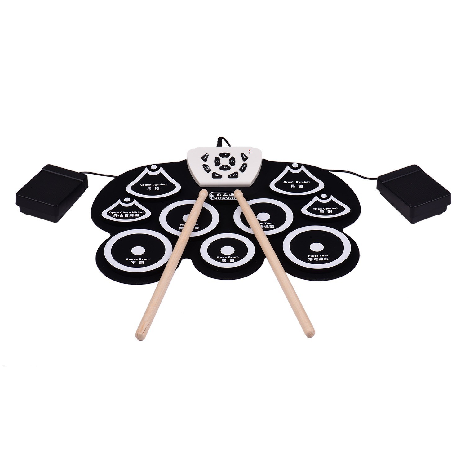 Silicone Portable Foldable Digital USB Midi Roll-up Electronic Drum Pad Kit with Stick and Foot Pedal