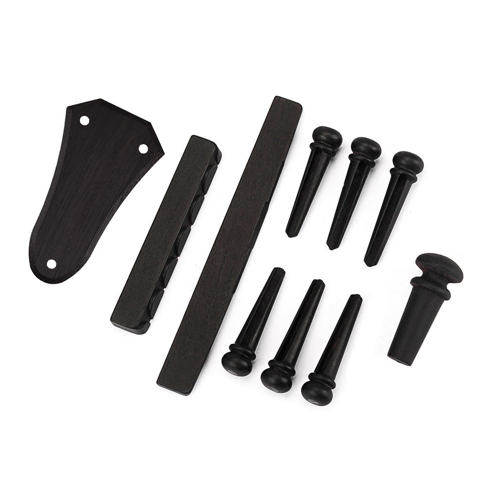 10pcs Acoustic Guitar Accessories Kit Ebony Material with End Pin Bridge Guitar Nut Bridge Pins Truss Rod Cover