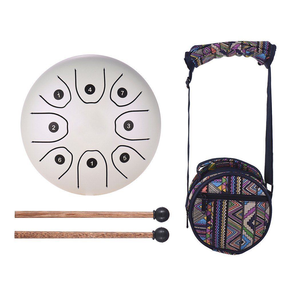 5.5 Inch Mini 8-Tone Steel Tongue Drum C Key Percussion Instrument Hand Pan Drum with Drum Mallets Carry Bag