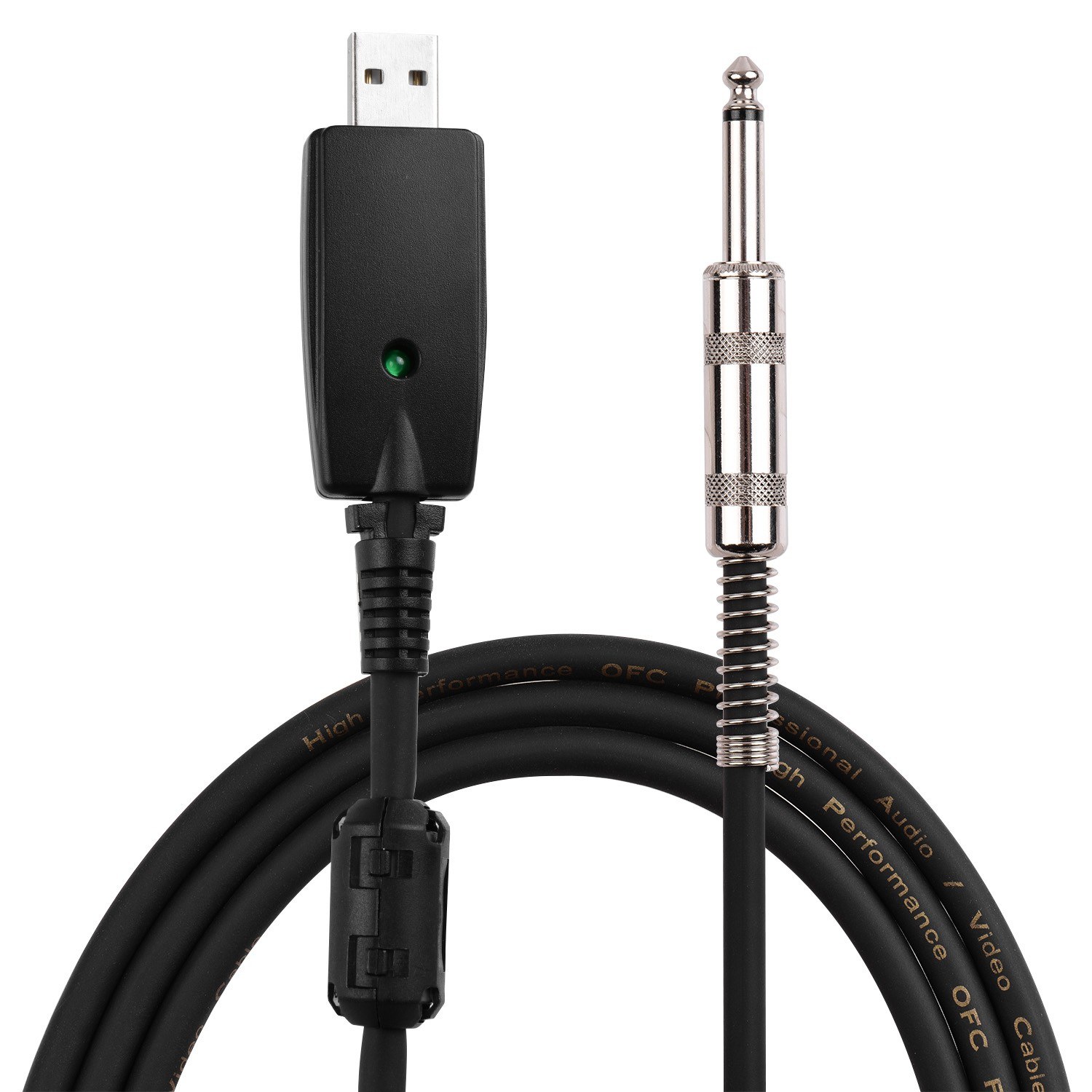 USB Guitar Andio Cable USB Male Interface to 6.35mm (1/4inch) Mono Electric Guitar Connection Cable Professional Guitar to PC USB Link Recording Cable