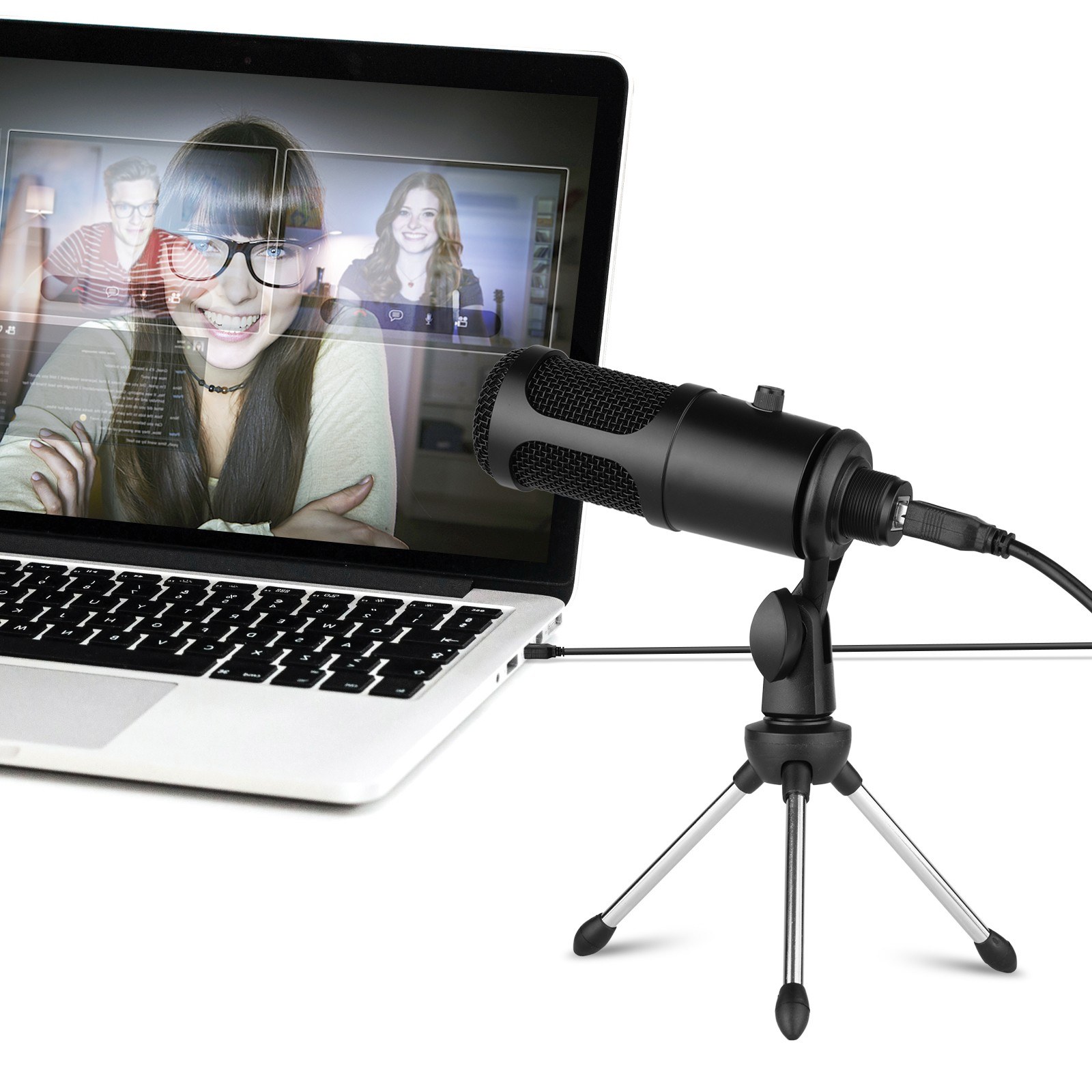 USB Condenser Microphone Set Profession Microphone System with Foldable Mic Tripod USB Power Cord for Recording Live Streaming Voice Chatting Instrument Playing