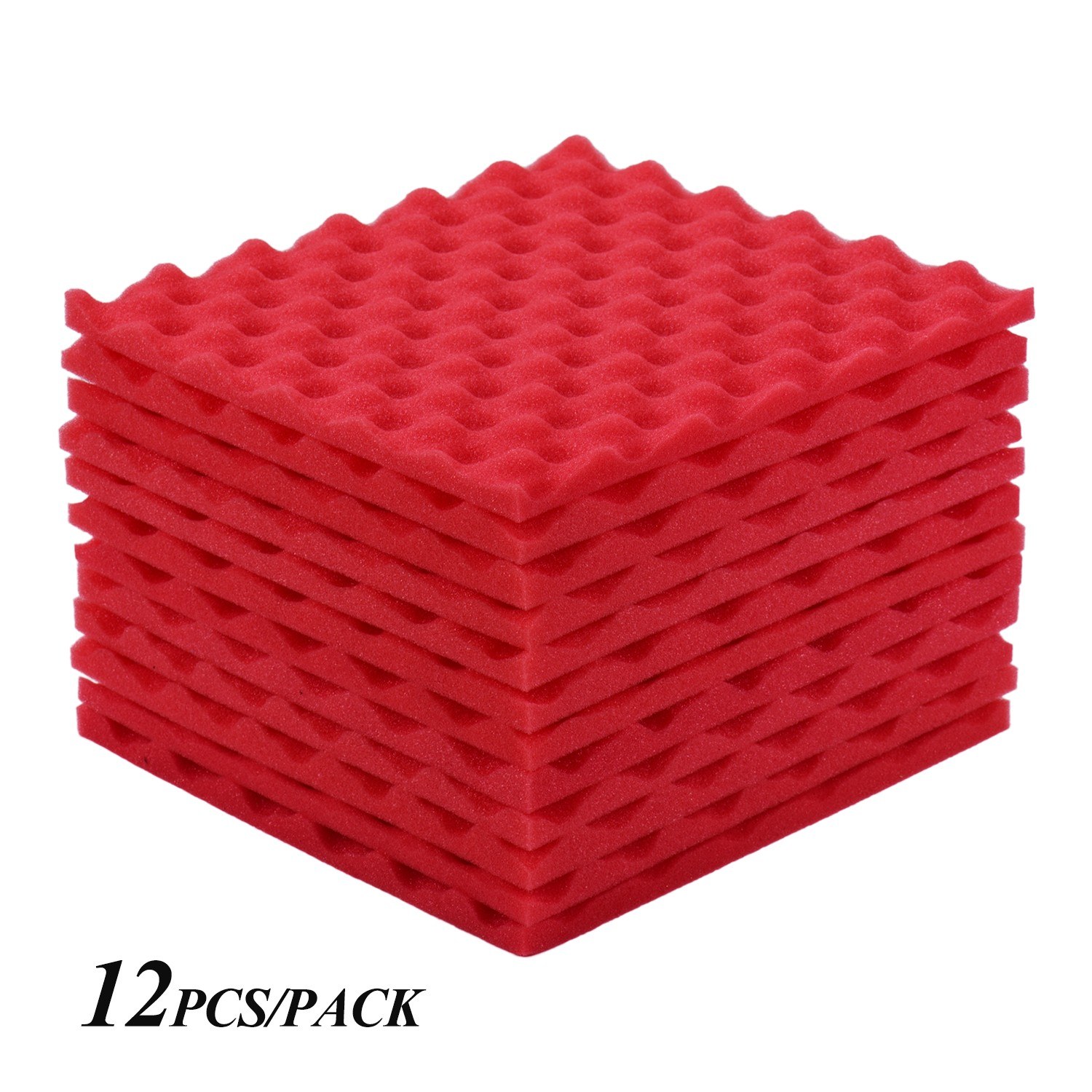 Studio Acoustic Foams Panels Sound Insulation Foam 30 * 30cm/ 12 * 12in,  Pack of 12pcs, Red