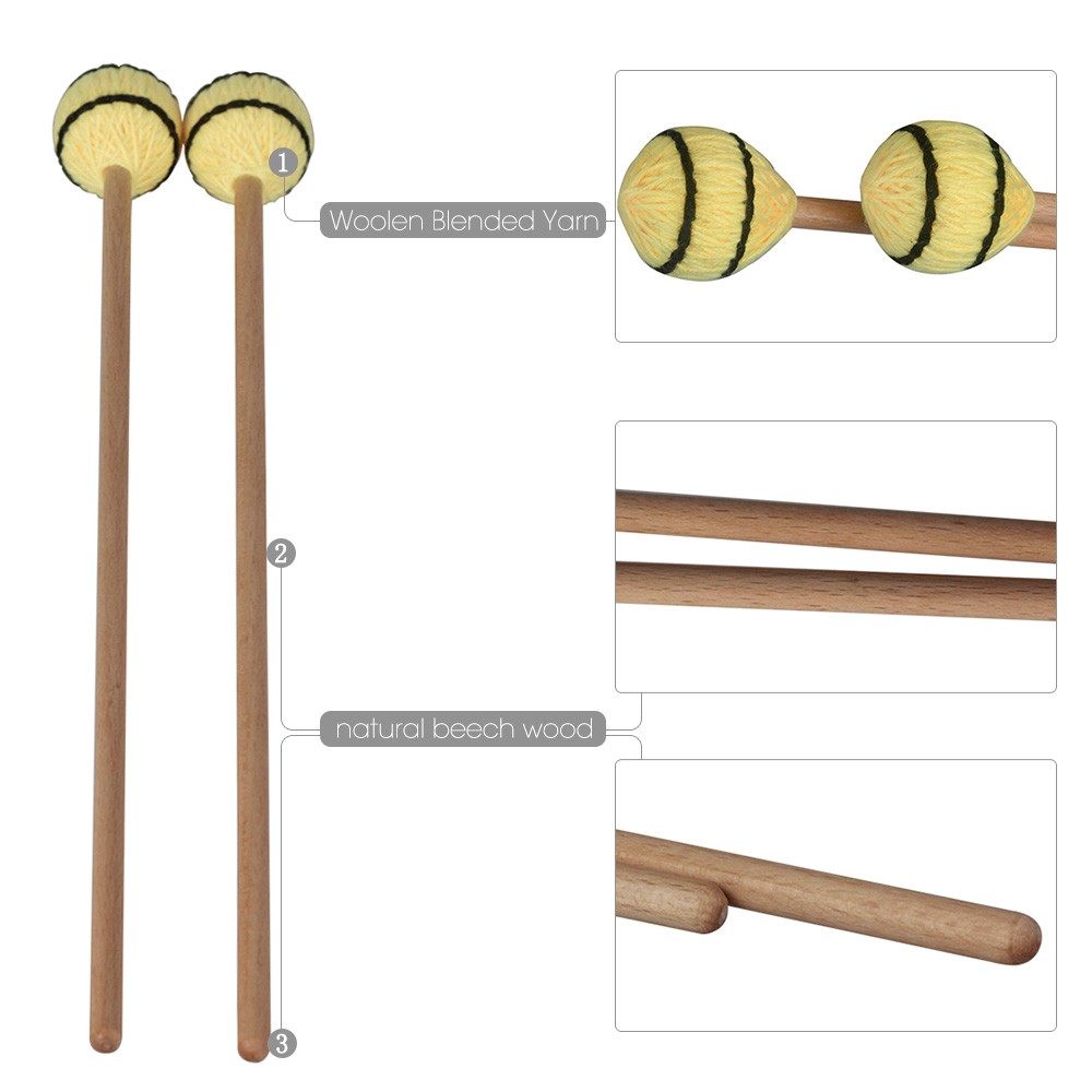 Marimba Stick Mallets Xylophone Glockensplel Mallet with Beech Handle Percussion Instrument Accessories for Professionals Amateurs 1 Pair