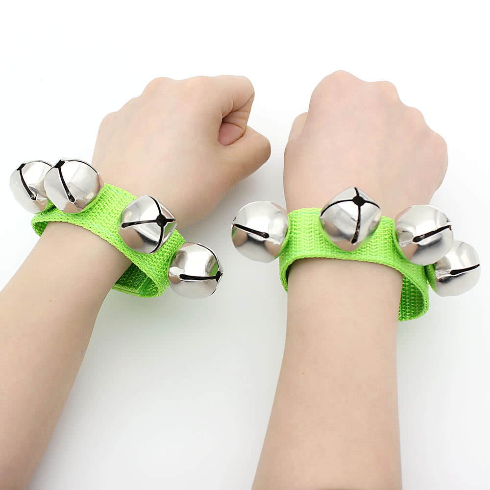 Pair of Metal Jingle Bells Bracelet Wrist Tambourine Nylon Fastener Tape Percussion Musical Toy for KTV Party Kids Games