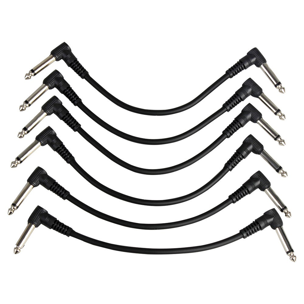 6-Pack 21cm / 8.3 Inch Ultra Flexible Guitar Effect Pedal Patch Cables with 6.35mm Right Angle Plug Black