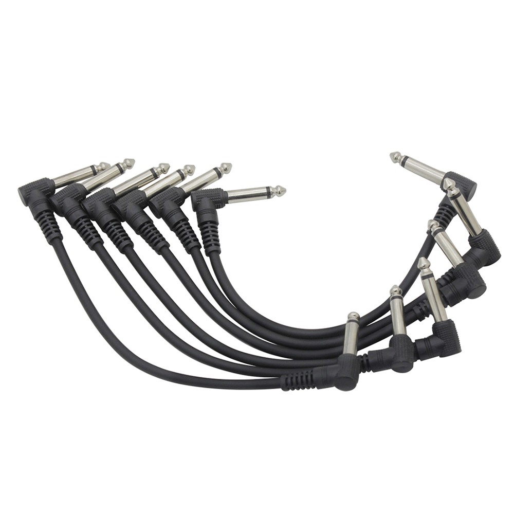 6-Pack 21cm / 8.3 Inch Ultra Flexible Guitar Effect Pedal Patch Cables with 6.35mm Right Angle Plug Black