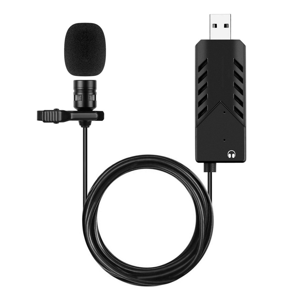 Portable Clip-On Condenser Cardioid Microphone USB Computer Lapel Mic Single Head Plug and Play with Metal Clip Sound Card Compatible with PC Mac