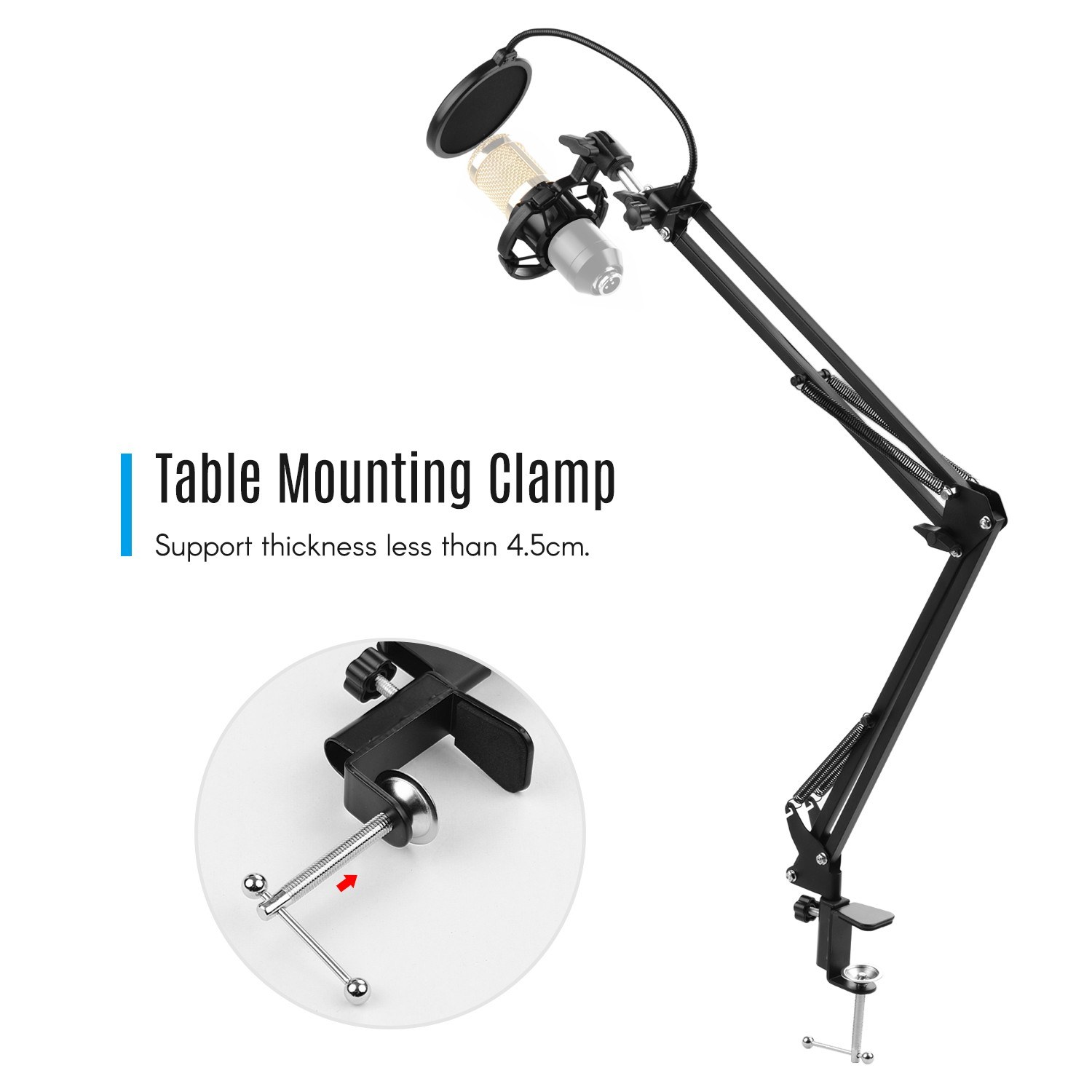 Adjustable Foldable Microphone Stand Heaby Duty Metal Mic Arm Bracket with Shock Proof Holder Windshield Pop Filter for Studio Recording Live Video Broadcasting Online Singing