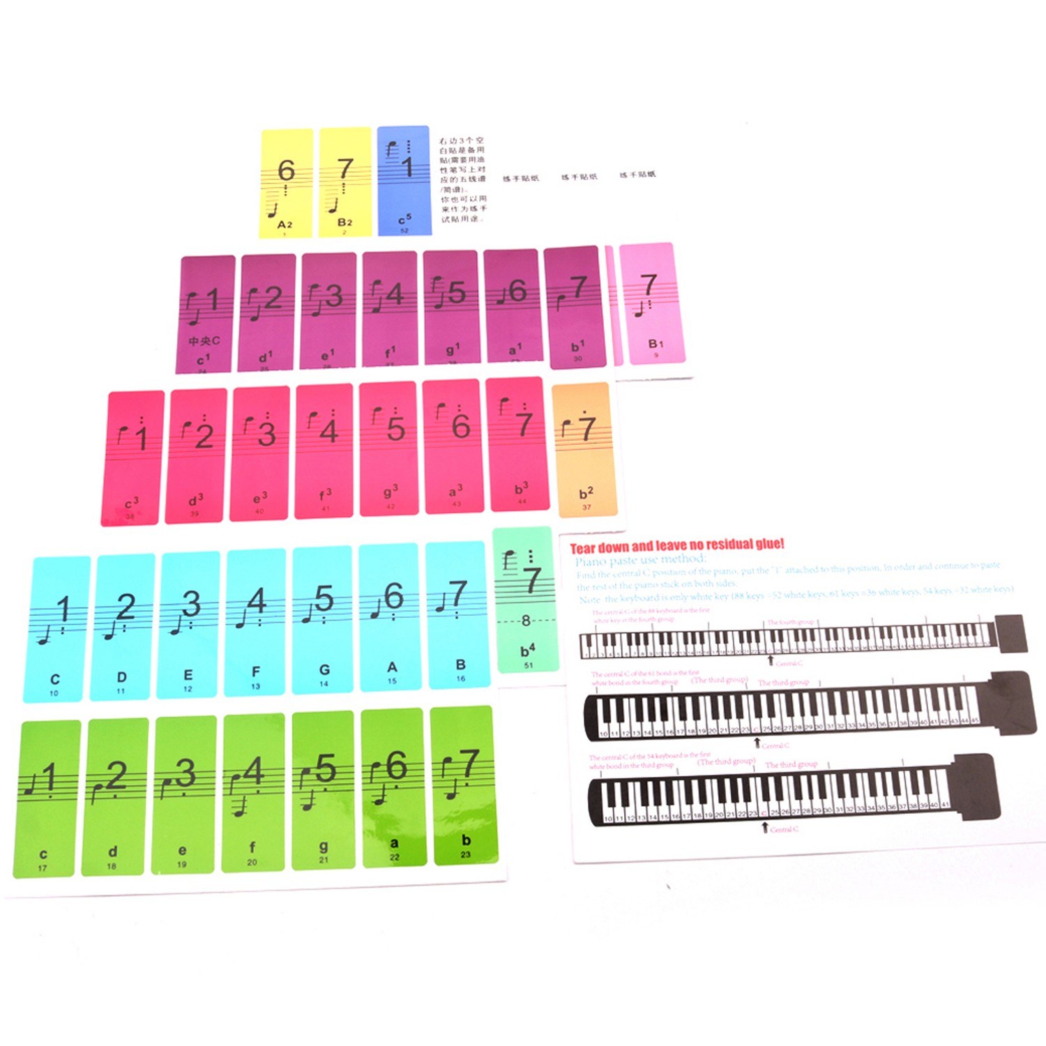 Piano Keyboard Keys Stickers for Beginners for 88/61/54 Keys Piano