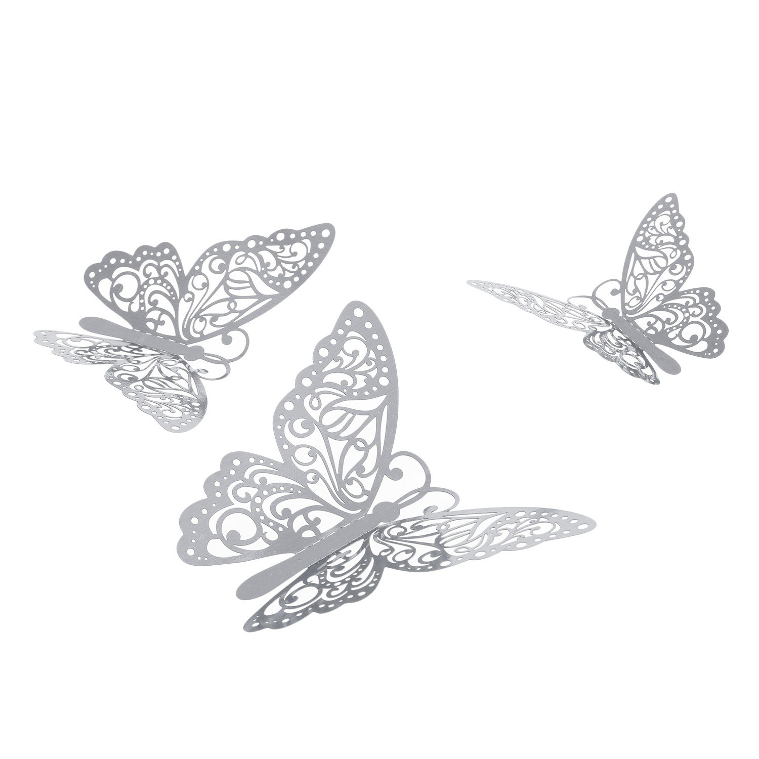 12pcs/set Vivid 3D Butterfly Wall Stickers Removable Mural Stickers DIY Art Wall Decals Decor with Glue for Bedroom Wedding Party--Silver