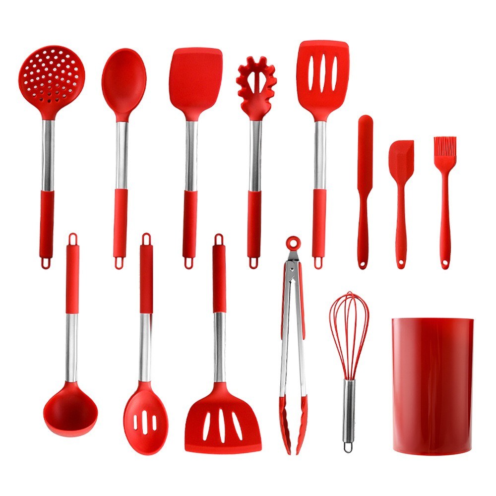 14Pcs Silicone Kitchen Cooking Utensils Set BPA Free Safe Turner Tong Spatula Spoon Eggbeater for Nonstick Pot Cooking Tool