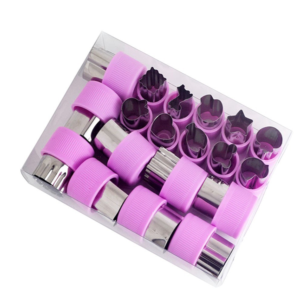 20Pcs Vegetables Fruits Cutter Molds Stainless Steel Cutting Tools for Cake Biscuit (Purple)