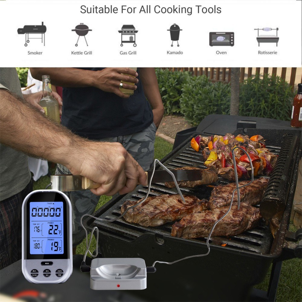 Wireless Meat Thermometer Food Thermometer Barbecue BBQ Grill Smoker Thermometer Cooking Food Oven Digital Thermometer with Dual Probe