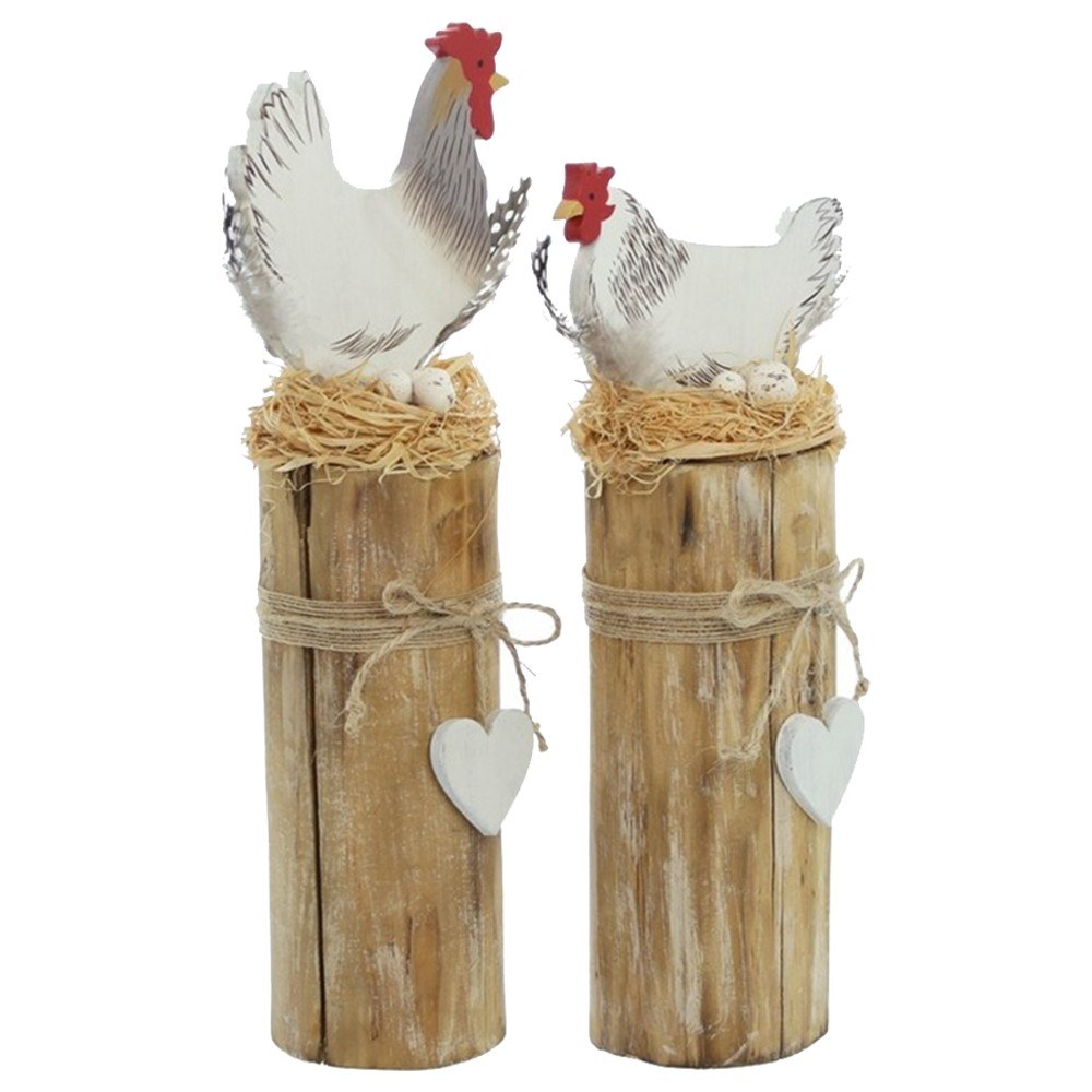 Wood Figurine Hen Rooster Shape Statue Animal Garden Sculpture Outdoor Fences Lawn Yard Decoration Figurines Valentine Romantic Ornament Statues