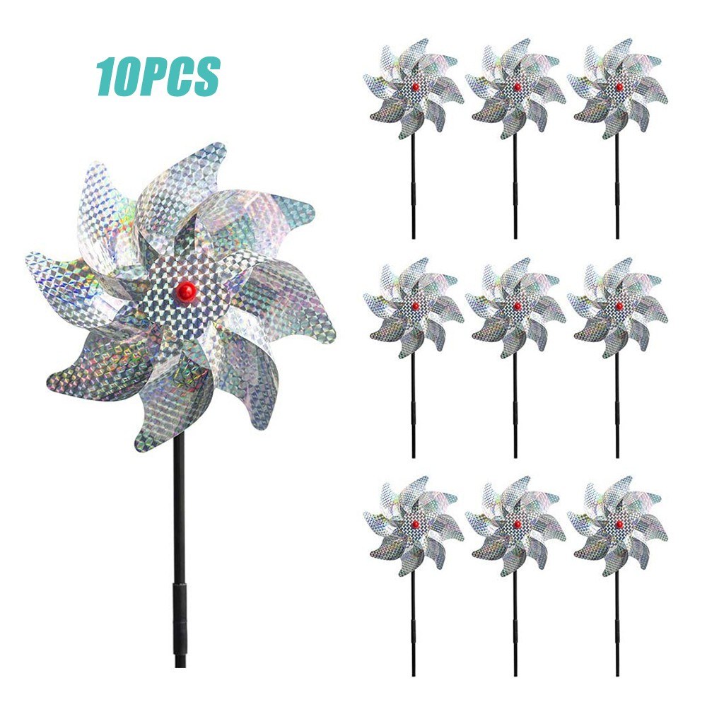 10Pcs Bird Repellent Pinwheel Reflective Sparkly Pin Wheels Protect Garden Plant Flower Bird Rpellent Windmill Garden Decoration