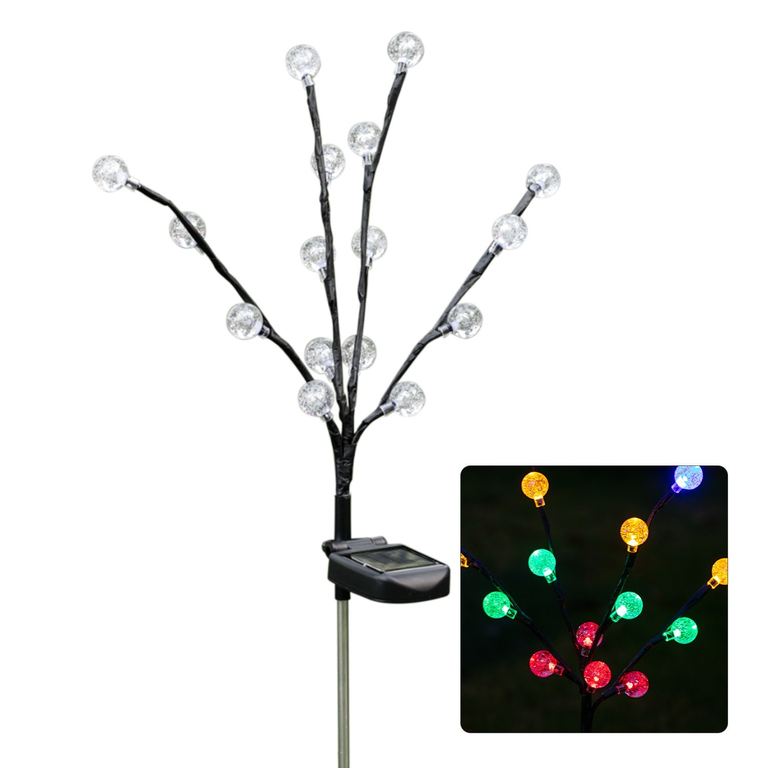 16LEDs Solar Lights Round Ball Shaped Garden Stake Light Multicolor Pathway Walkway Lawn Patio Backyard Lighting Waterproof Solar Powered Landscape Lamp Outdoor Decoration