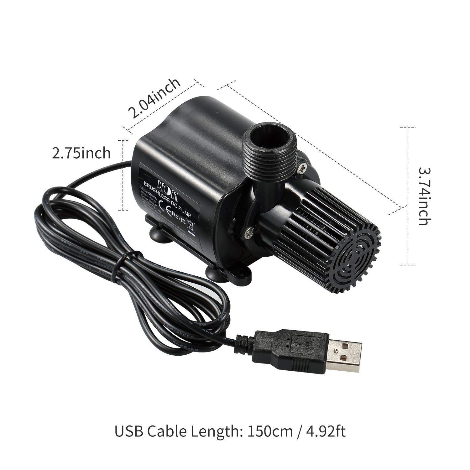 USB Brushless Water Pump with Strainer Ultra-quiet DC12V Micro Brushless Water Oil Pump Waterproof Submersible Fountain Pump Aquarium Pond Circulating 500L/H 4W Lift 5.9ft