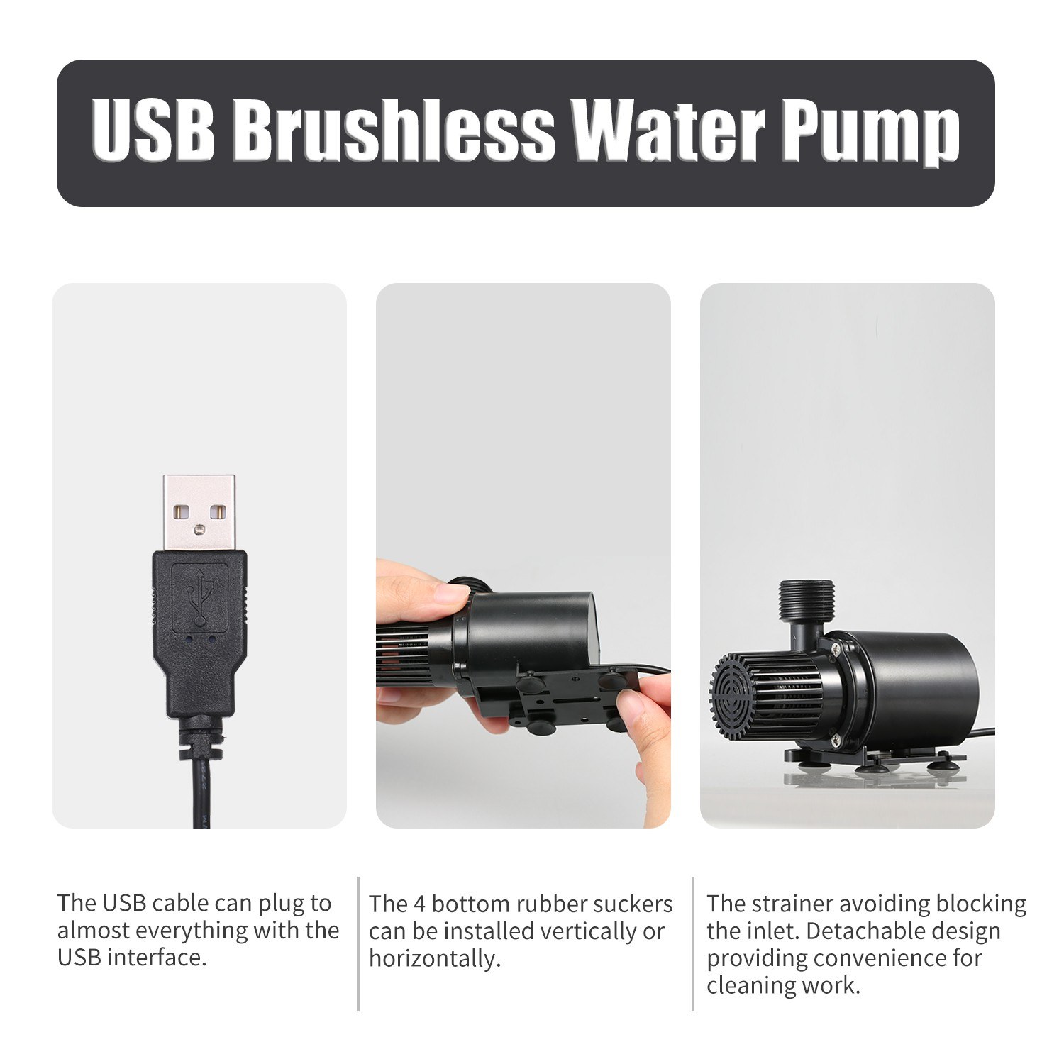 USB Brushless Water Pump with Strainer Ultra-quiet DC12V Micro Brushless Water Oil Pump Waterproof Submersible Fountain Pump Aquarium Pond Circulating 500L/H 4W Lift 5.9ft