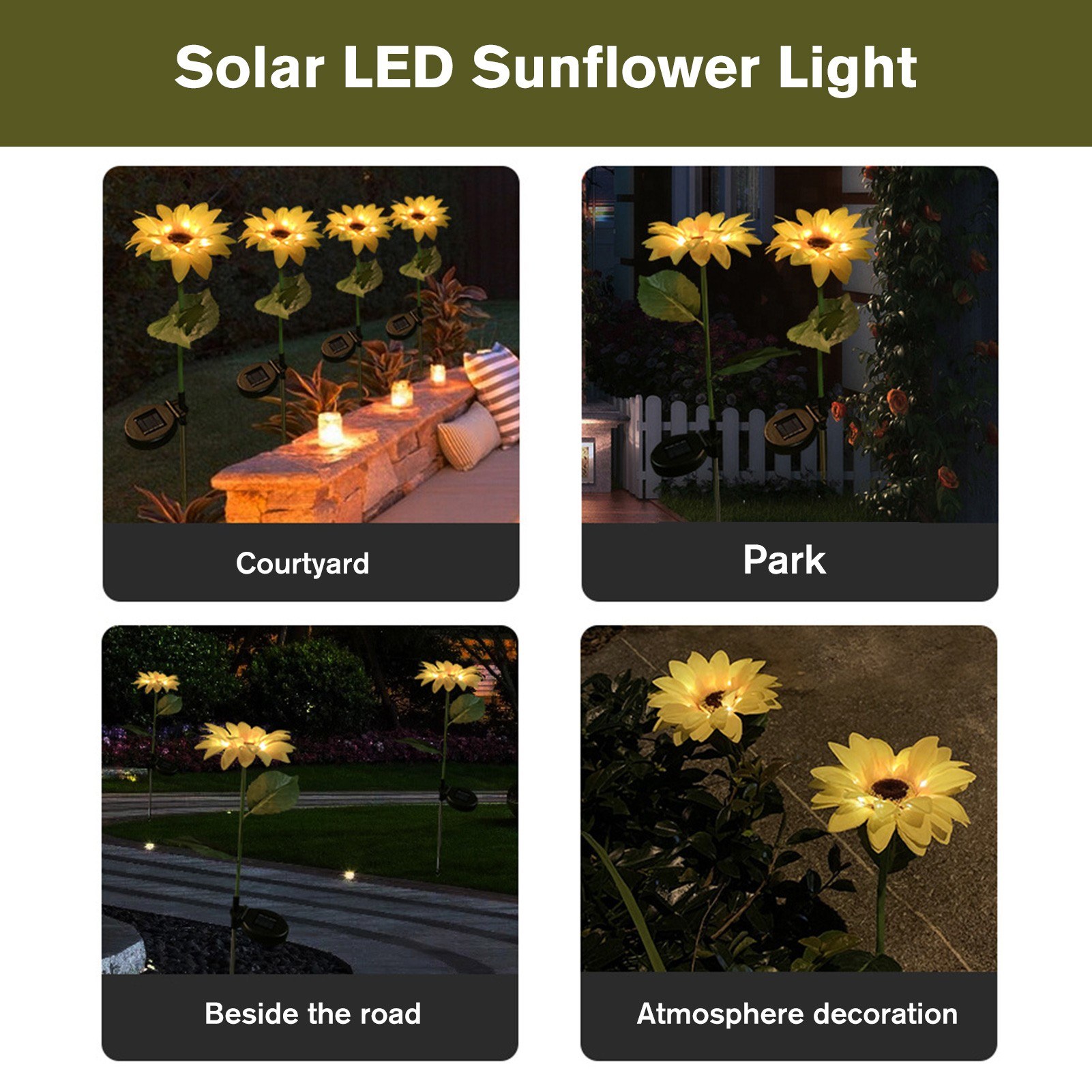 1PCS Sunflower Garden Light Solar LED Outdoor Lights Waterproof Flowers Light for Courtyard Yard Patio Decorative Stake Light LED Garden Landscape Lamp